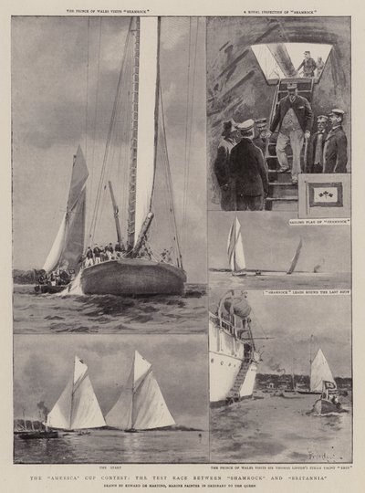 Der America Cup Wettbewerb, das Test-Rennen zwischen Shamrock und Britannia von Eduardo de Martino